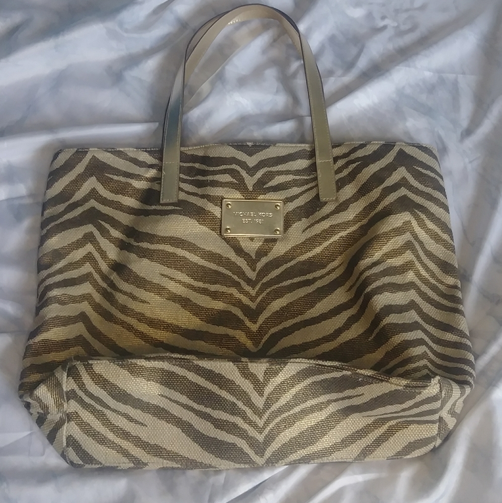 Large Michael Kors Canvas Zebra Print Tote